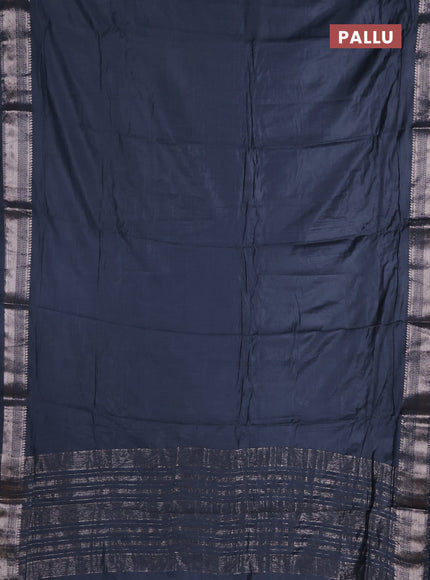 Semi chanderi saree grey and grey with plain body and zari woven border