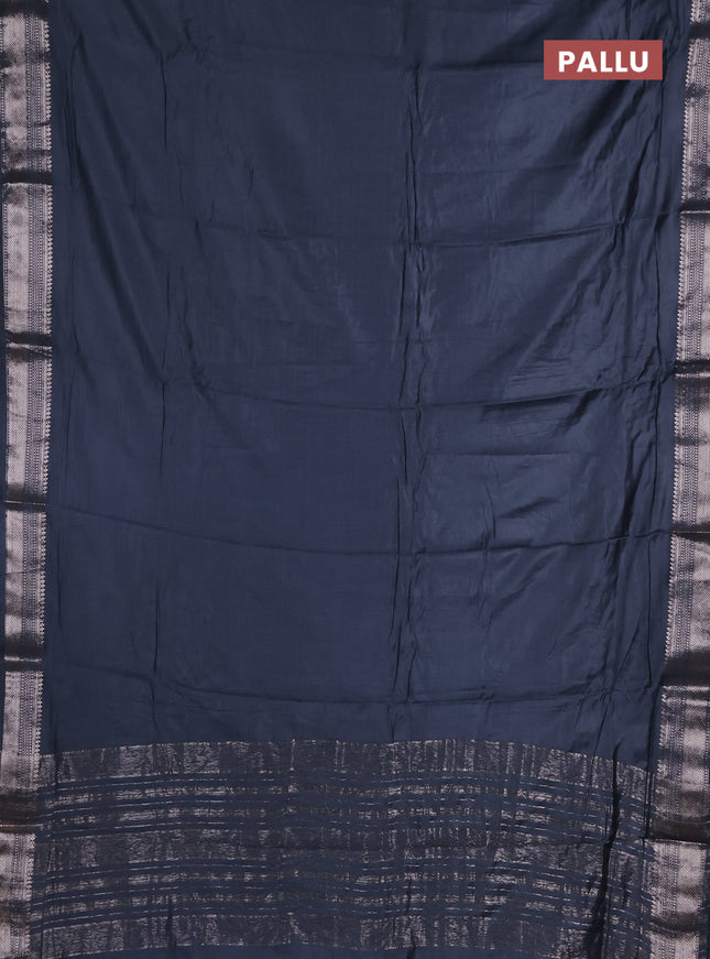 Semi chanderi saree grey and grey with plain body and zari woven border