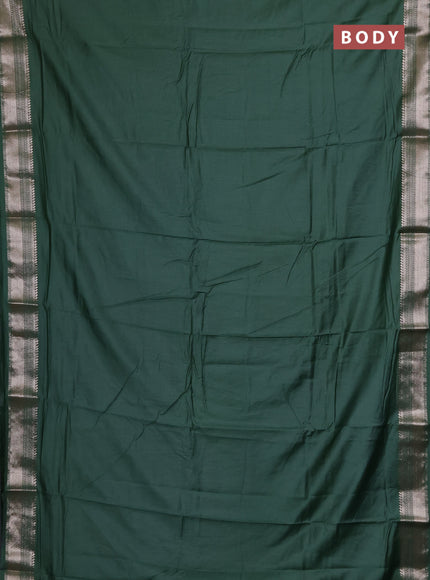Semi chanderi saree green and green with plain body and zari woven border