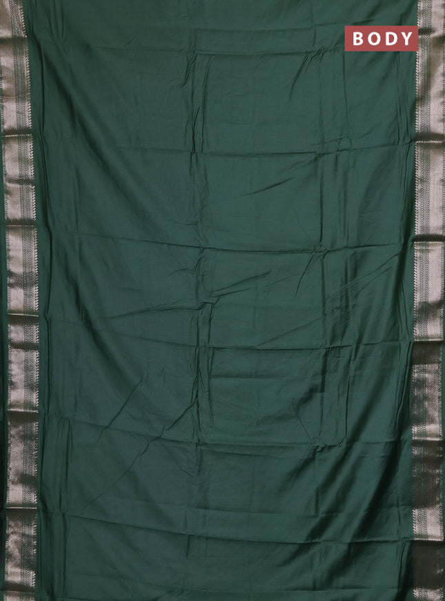 Semi chanderi saree green and green with plain body and zari woven border