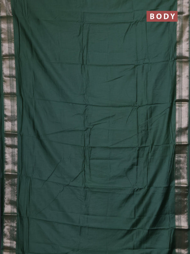 Semi chanderi saree green and green with plain body and zari woven border