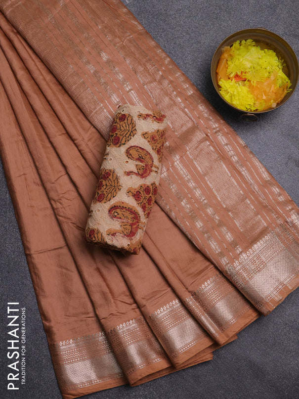 Semi chanderi saree sandal and sandal with plain body and zari woven border
