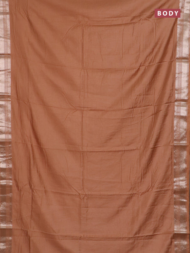 Semi chanderi saree sandal and sandal with plain body and zari woven border