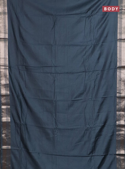 Semi chanderi saree elephant grey and grey with plain body and zari woven border