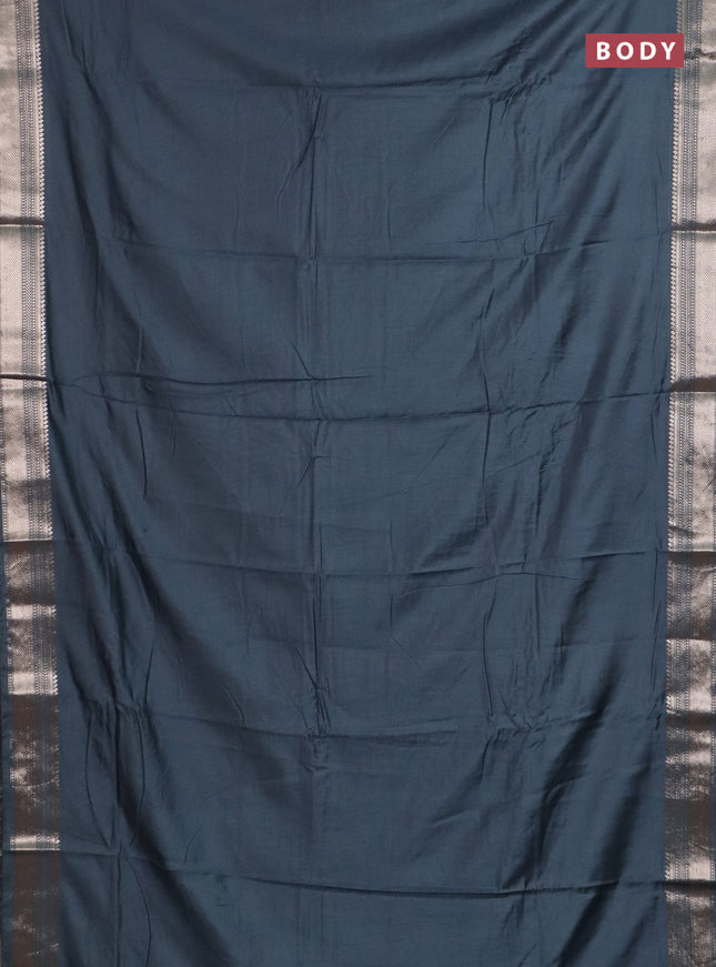 Semi chanderi saree elephant grey and grey with plain body and zari woven border