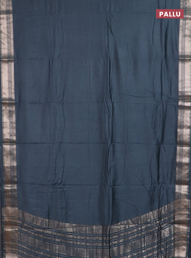 Semi chanderi saree elephant grey and grey with plain body and zari woven border