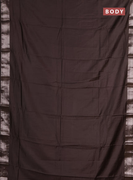 Semi chanderi saree brown and brown with plain body and zari woven border