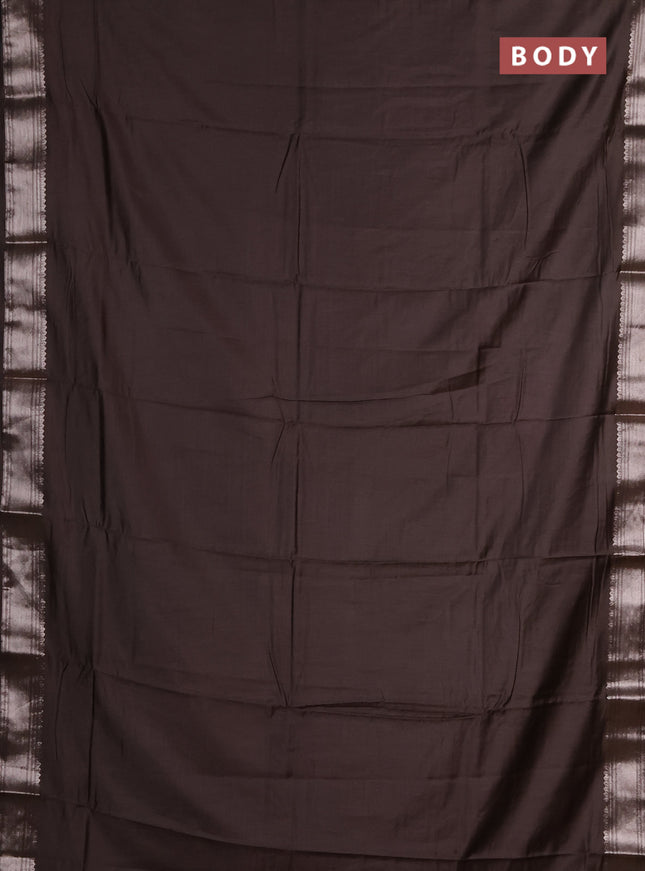 Semi chanderi saree brown and brown with plain body and zari woven border