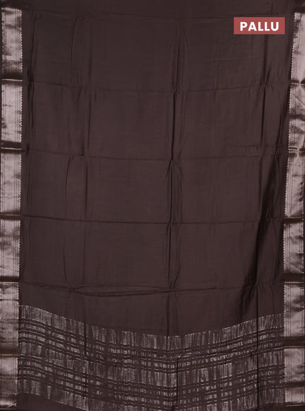 Semi chanderi saree brown and brown with plain body and zari woven border