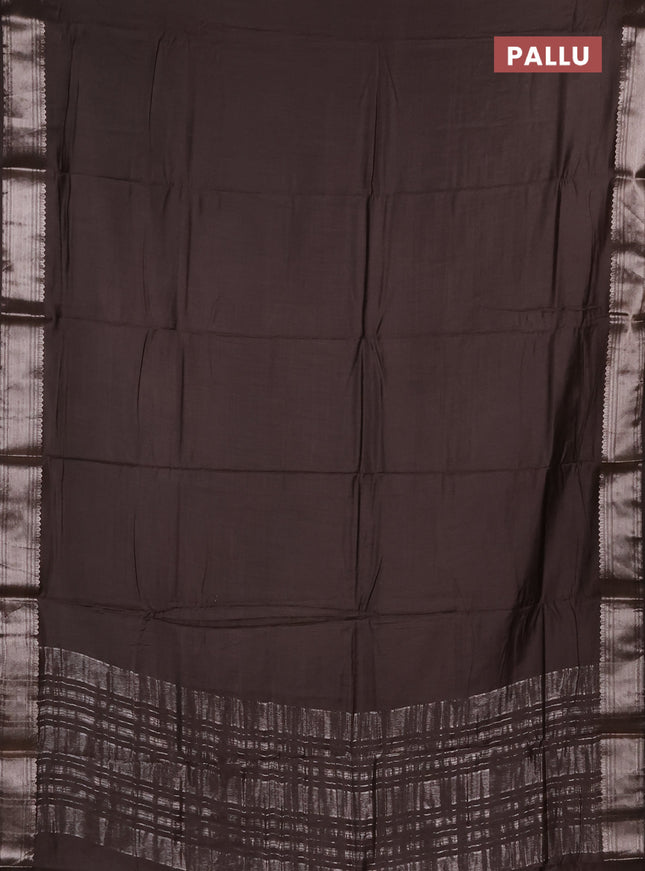 Semi chanderi saree brown and brown with plain body and zari woven border