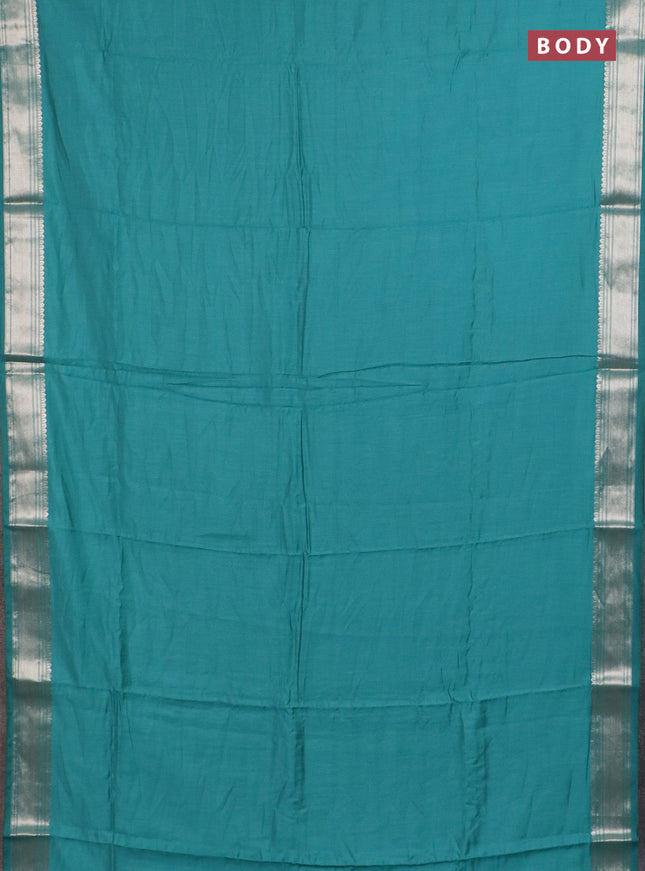 Semi chanderi saree teal blue and blue with plain body and zari woven border