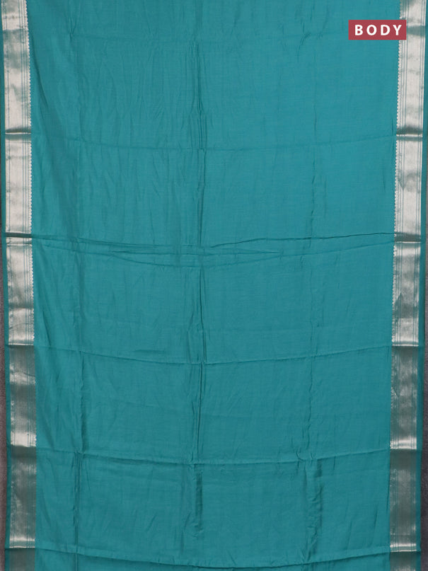 Semi chanderi saree teal blue and blue with plain body and zari woven border