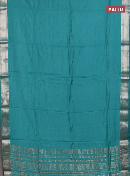 Semi chanderi saree teal blue and blue with plain body and zari woven border