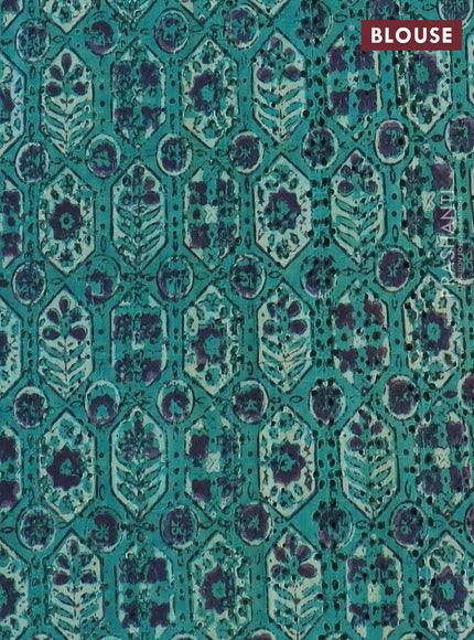Semi chanderi saree teal blue and blue with plain body and zari woven border