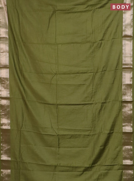 Semi chanderi saree mehendi green and light green with plain body and zari woven border