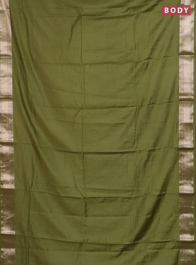 Semi chanderi saree mehendi green and light green with plain body and zari woven border