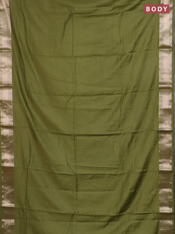 Semi chanderi saree mehendi green and light green with plain body and zari woven border