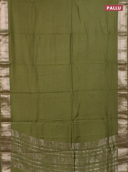 Semi chanderi saree mehendi green and light green with plain body and zari woven border