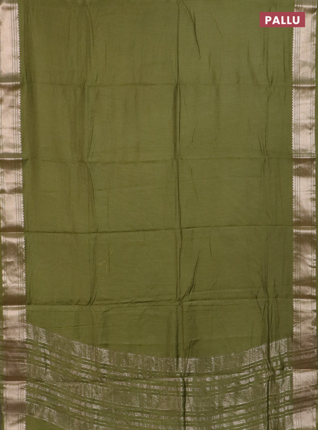 Semi chanderi saree mehendi green and light green with plain body and zari woven border