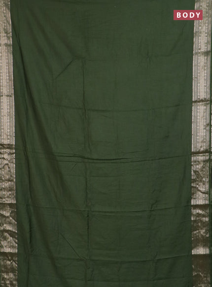 Semi chanderi saree olive green and beige with plain body and zari woven border