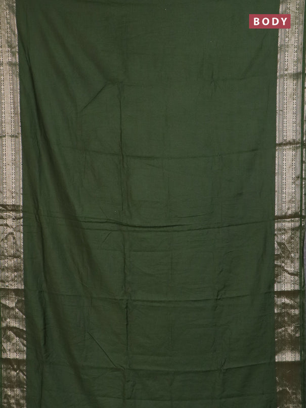Semi chanderi saree olive green and beige with plain body and zari woven border