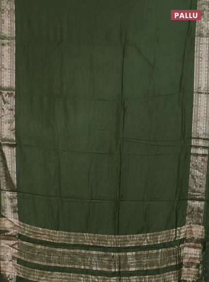 Semi chanderi saree olive green and beige with plain body and zari woven border