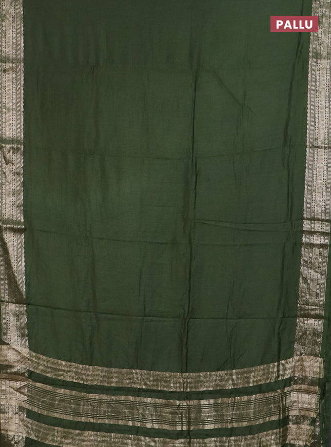 Semi chanderi saree olive green and beige with plain body and zari woven border