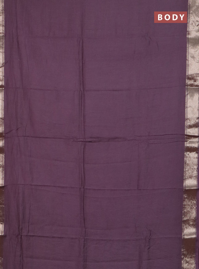 Semi chanderi saree wine shade and beige with plain body and zari woven border