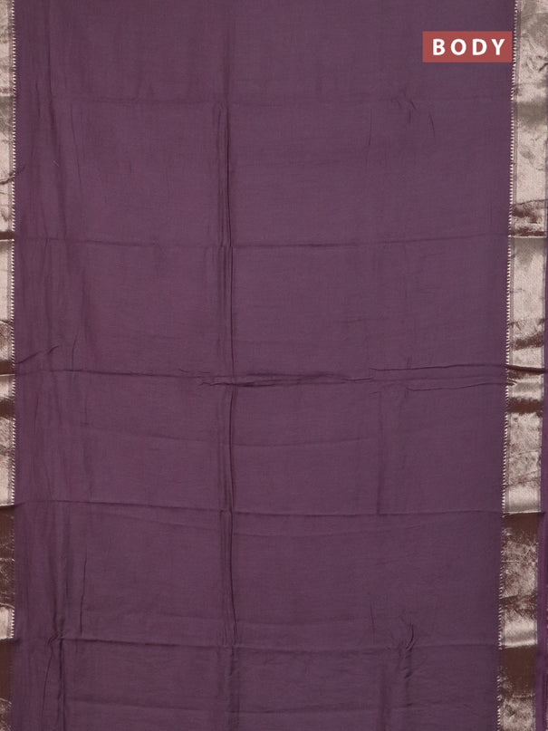 Semi chanderi saree wine shade and beige with plain body and zari woven border
