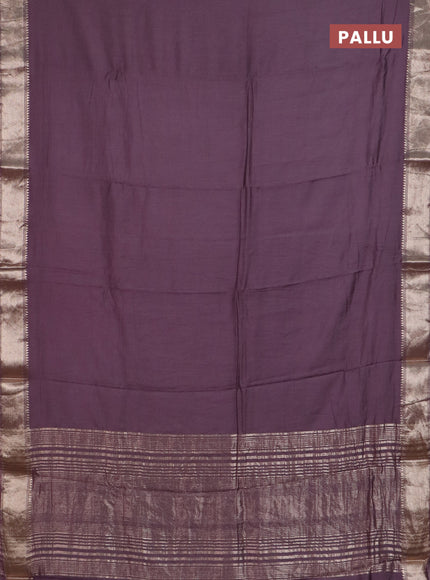 Semi chanderi saree wine shade and beige with plain body and zari woven border