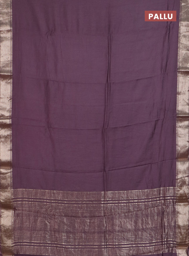 Semi chanderi saree wine shade and beige with plain body and zari woven border