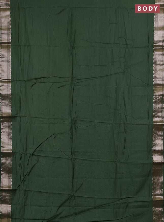 Semi chanderi saree light green and beige with plain body and zari woven border