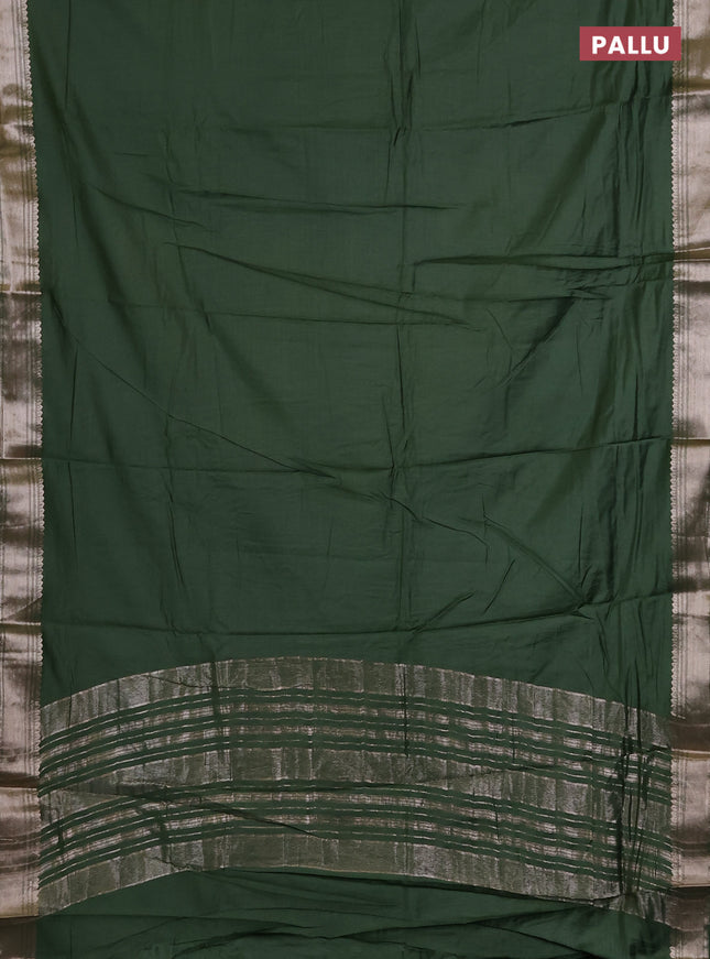 Semi chanderi saree light green and beige with plain body and zari woven border