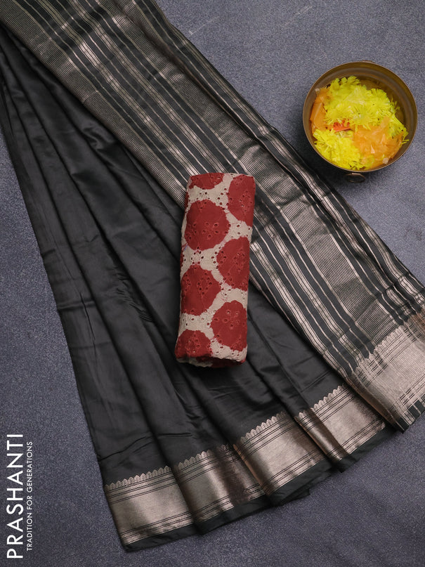 Semi chanderi saree olive green and beige with plain body and zari woven border