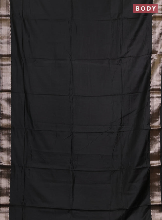 Semi chanderi saree olive green and beige with plain body and zari woven border