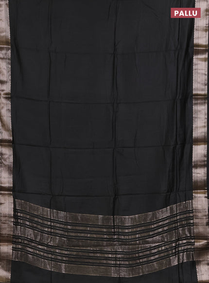 Semi chanderi saree olive green and beige with plain body and zari woven border