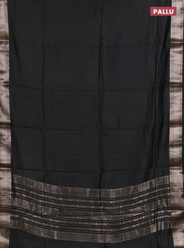 Semi chanderi saree olive green and beige with plain body and zari woven border