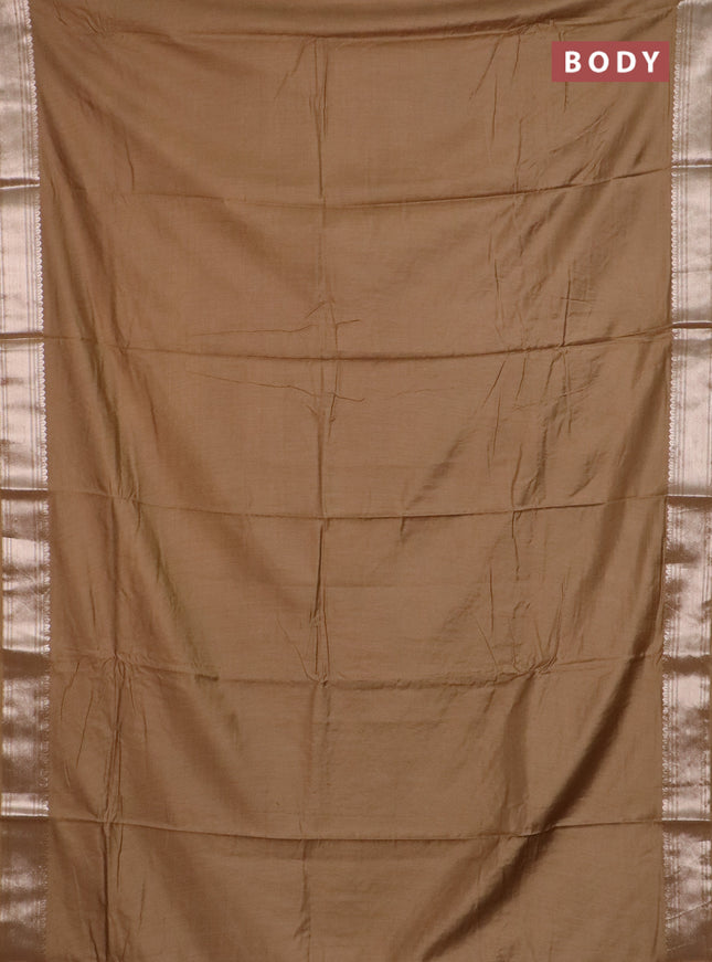 Semi chanderi saree sandal and beige with plain body and zari woven border