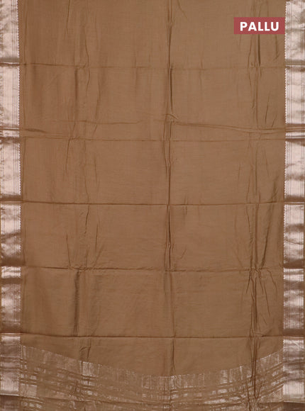 Semi chanderi saree sandal and beige with plain body and zari woven border