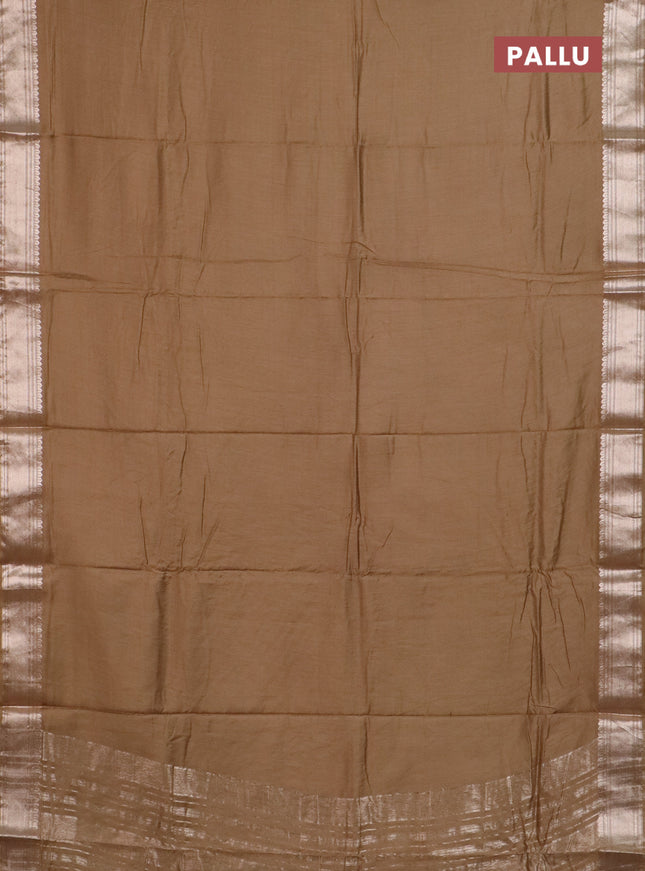 Semi chanderi saree sandal and beige with plain body and zari woven border