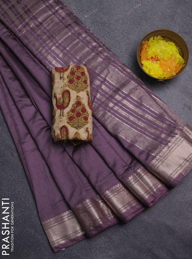 Semi chanderi saree wine shade and beige with plain body and zari woven border