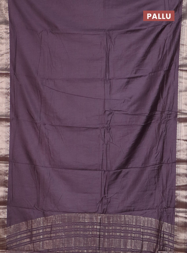 Semi chanderi saree wine shade and beige with plain body and zari woven border