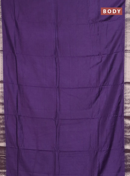 Semi chanderi saree purple and beige with plain body and zari woven border