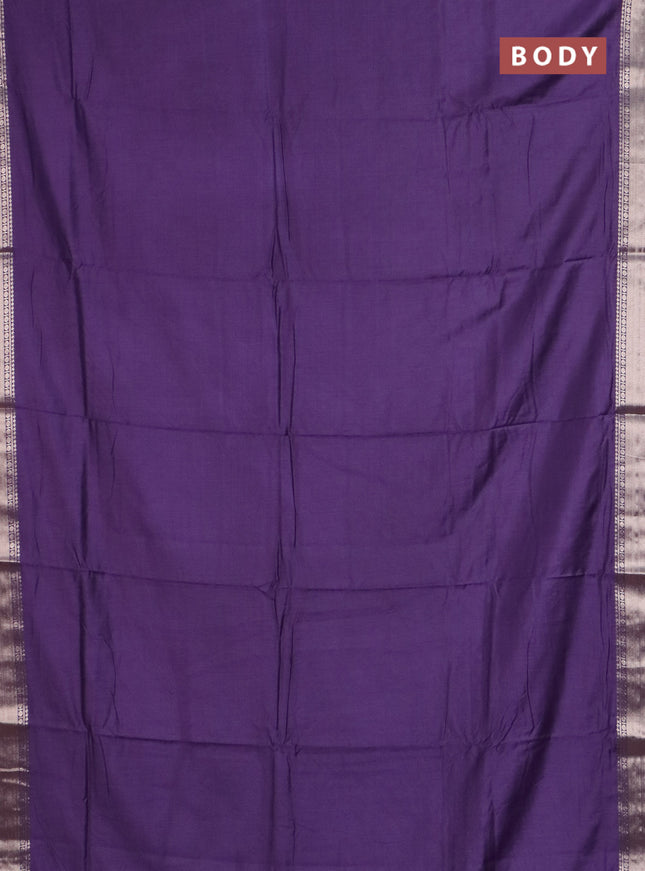 Semi chanderi saree purple and beige with plain body and zari woven border