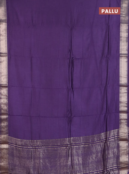 Semi chanderi saree purple and beige with plain body and zari woven border