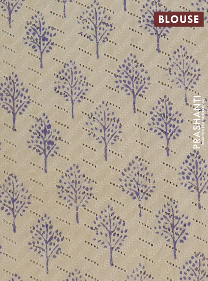 Semi chanderi saree purple and beige with plain body and zari woven border