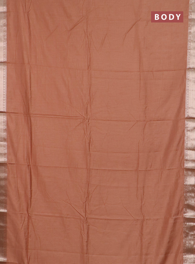 Semi chanderi saree sandal and beige with plain body and zari woven border