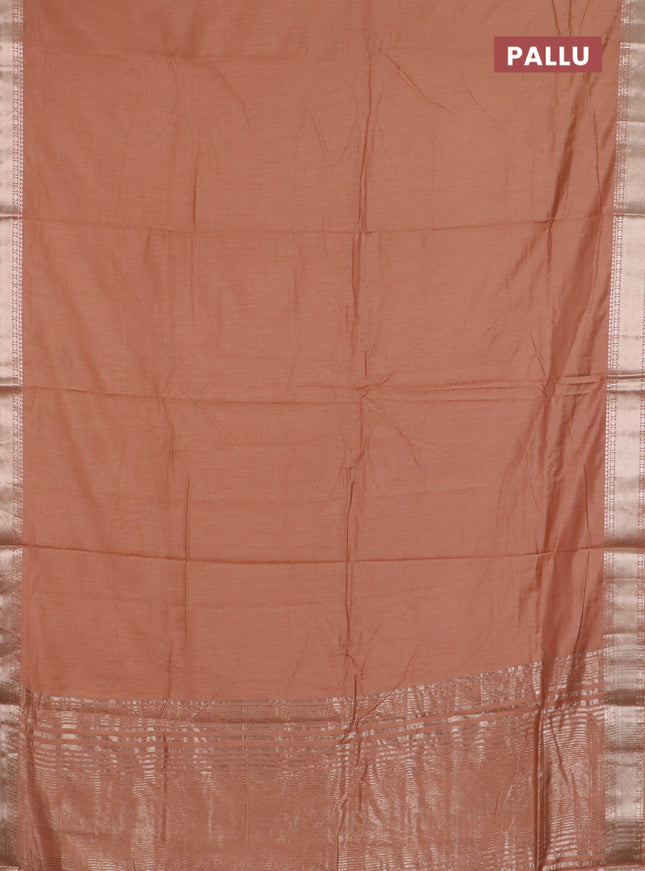Semi chanderi saree sandal and beige with plain body and zari woven border