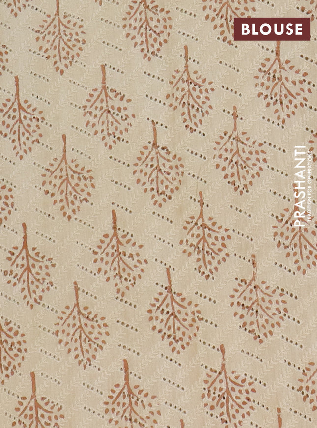 Semi chanderi saree sandal and beige with plain body and zari woven border