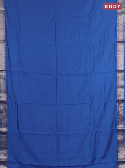 Semi chanderi saree blue and beige with plain body and zari woven border